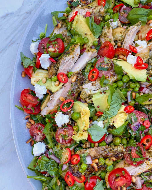 Pesto chicken, quinoa summer salad