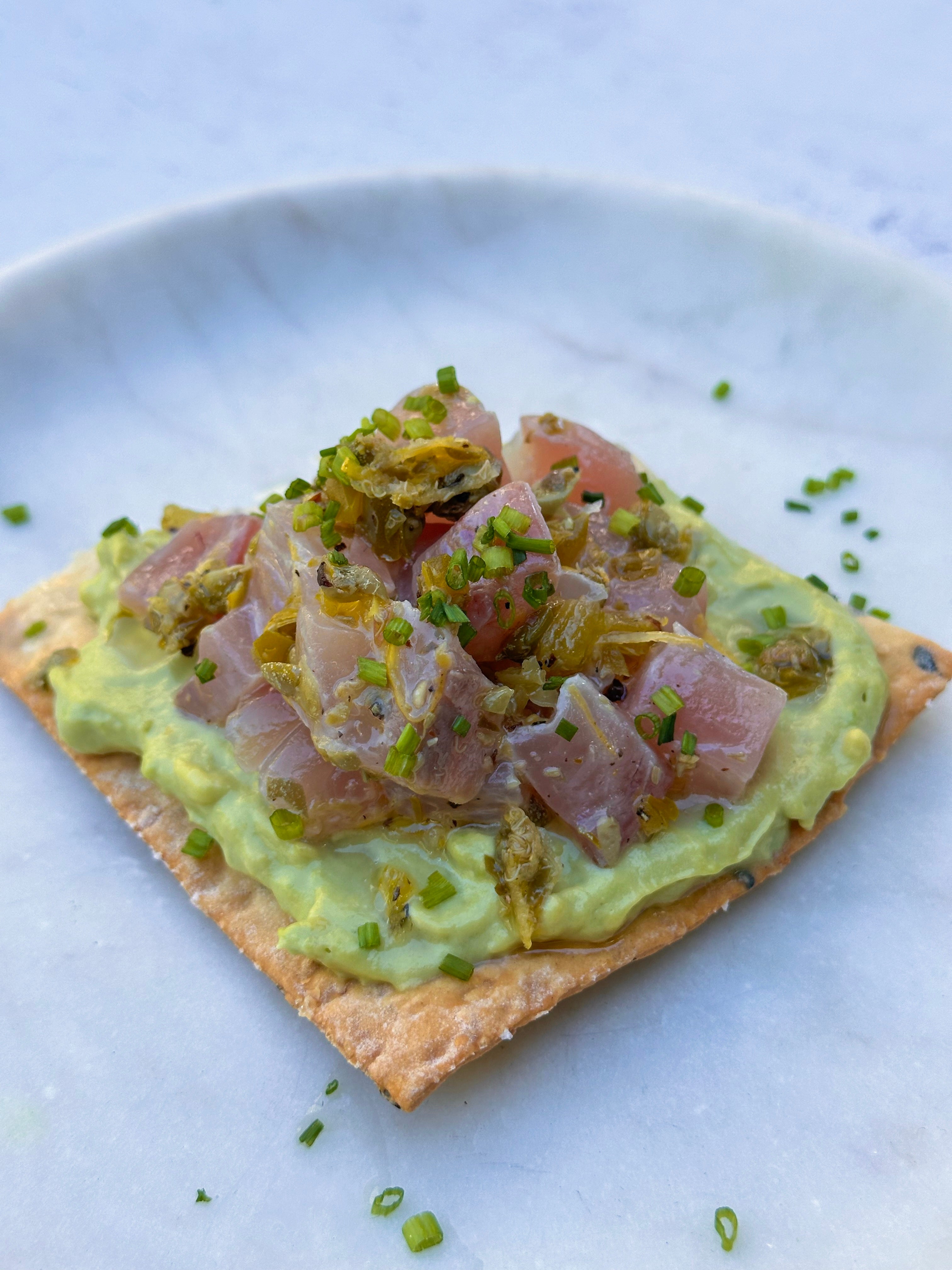 Fish Crudo crackers with whipped an avocado – Miss Polly's Kitchen