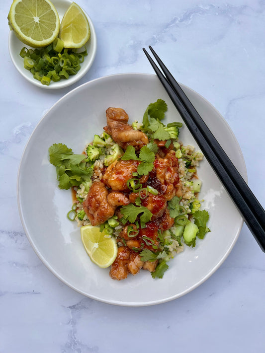 Sticky chilli chicken & broccoli rice